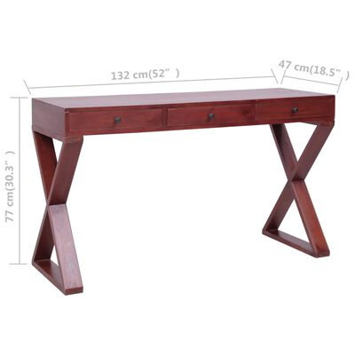 vidaXL Computer Desk Brown 132x47x77 cm Solid Mahogany Wood
