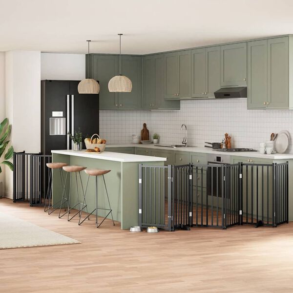 vidaXL Dog Gate with Door Foldable 15 Panels Black 750 cm Poplar Wood