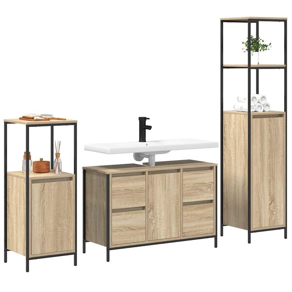 vidaXL Bathroom Furniture Set with Drawer 3 pcs Sonoma oak and Black