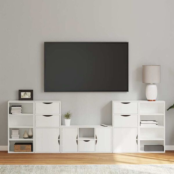 vidaXL 5 Piece TV Units with Storage ODDA White Solid Wood Pine