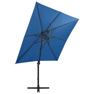 vidaXL Cantilever Umbrella with Pole and LED Lights Azure Blue 250 cm