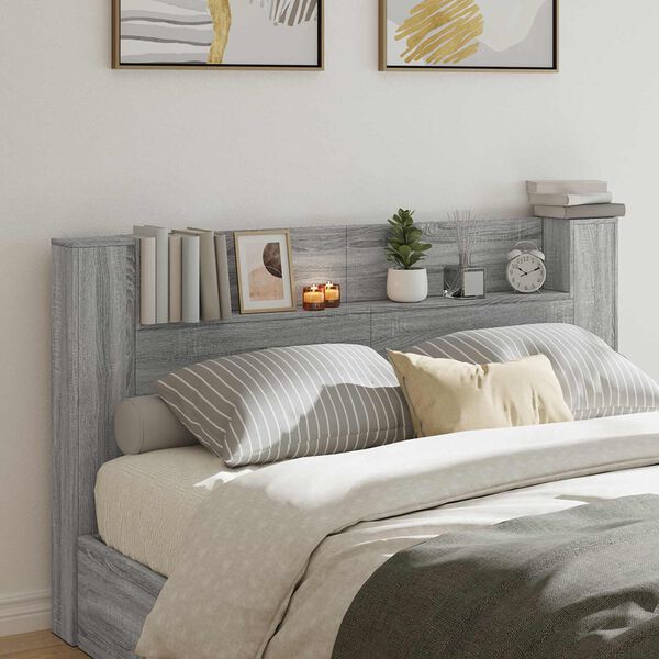 vidaXL Headboard Cabinet with LED Grey Sonoma 180 x 16.5 x 103.5 cm