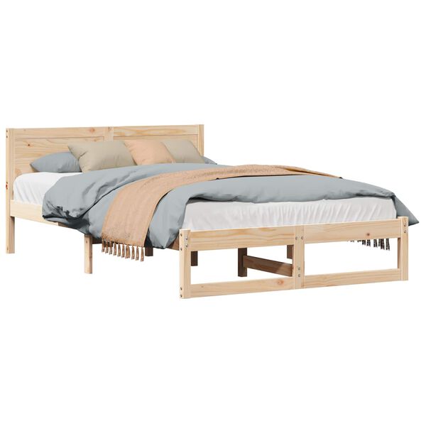 vidaXL Bed Frame with Headboard Natural 120 x 190 cm Solid Pine Wood