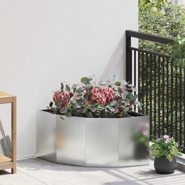 vidaXL Corner Planter Silver 60 x 60 x 35 cm Galvanised steel