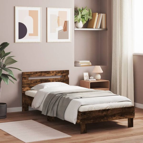 vidaXL Bed Frame without Mattress with Headboard Smoked Oak 90x200 cm