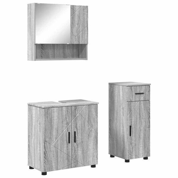 vidaXL Bathroom Furniture Set with Drawer with Door 3 pcs Grey Sonoma