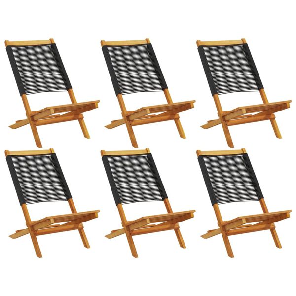 vidaXL Folding Garden Chairs 6 pcs Black Solid Wood Acacia