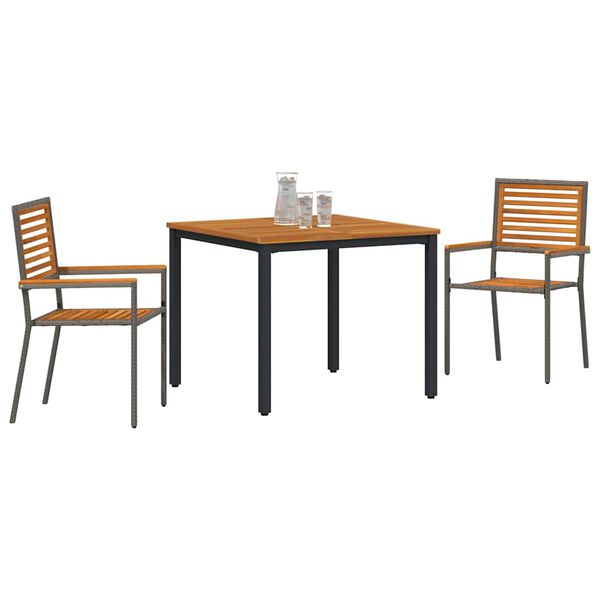 vidaXL Garden Dining Set 3 pcs Grey 90 x 90 x 75 cm Poly Rattan