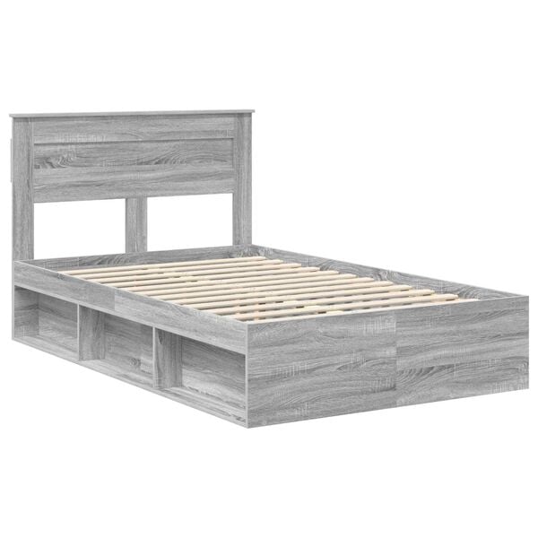 vidaXL Bed Frame with Storage Grey Sonoma 120 x 190 cm Solid Pine Wood