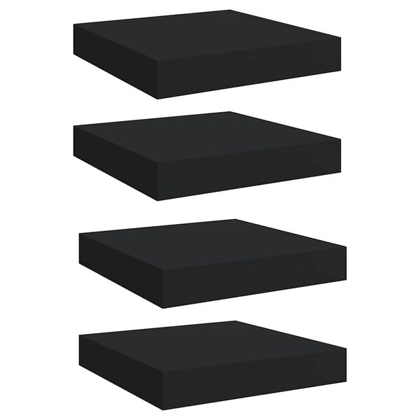 vidaXL Floating Wall Shelves 4 pcs Black 23x23.5x3.8 cm MDF