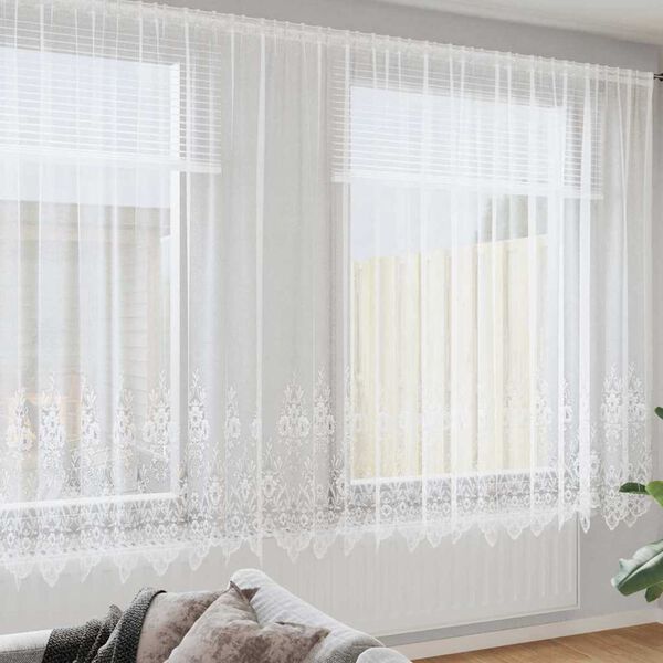 vidaXL Lace Curtain with Curtains Floral White 200 x 900 cm Polyester