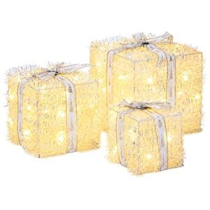 vidaXL Lighted Christmas Gift Box 3 pcs 64 LEDs Warm White