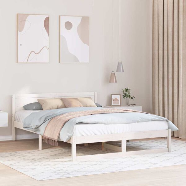 vidaXL Bed Frame with Headboard White 140 x 200 cm Solid Pine Wood