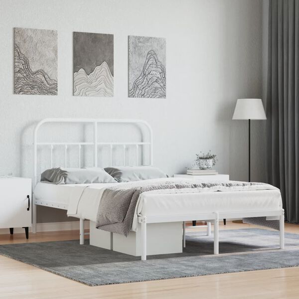 vidaXL Metal Bed Frame without Mattress with Headboard White 120x190cm