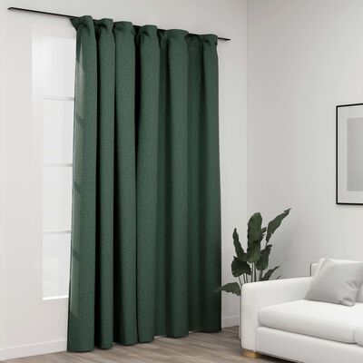 vidaXL Linen-Look Blackout Curtain with Hooks Green 290x245 cm