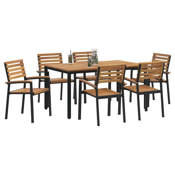 vidaXL Garden Dining Set 7 pcs Black Solid Acacia Wood