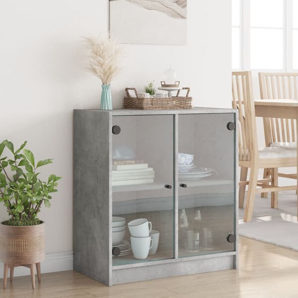 vidaXL Side Cabinet with Glass Doors Concrete Grey 68x37x75.5 cm