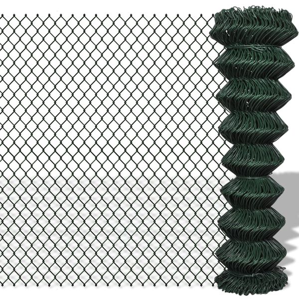 vidaXL Chain Link Fence Steel 1,5x25 m Green