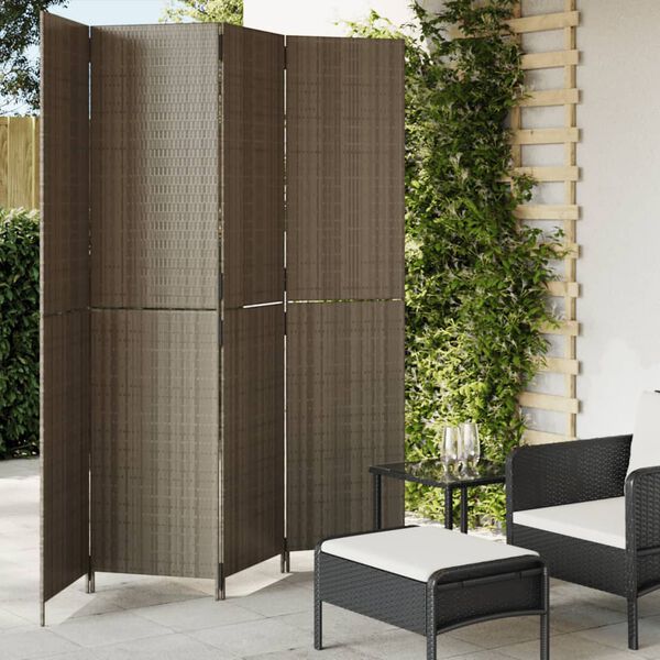 vidaXL Room Divider 4 Panels Grey Poly Rattan