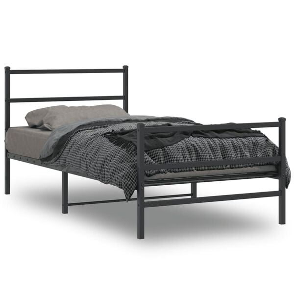 vidaXL Metal Bed Frame without Mattress with Footboard&nbsp;Black 100x200cm