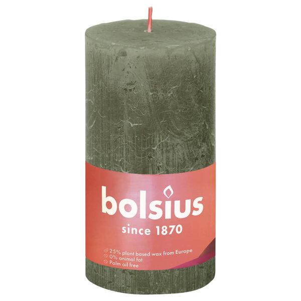 Bolsius Rustic Pillar Candles Shine 4 pcs 130x68 mm Fresh Olive