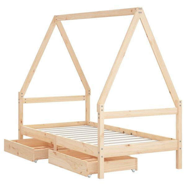 vidaXL Kids Bed Frame with Drawers 80x160 cm Solid Wood Pine