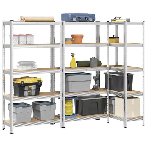 vidaXL 5-Layer Storage Shelves 3 pcs Silver Steel&Engineered Wood