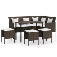 vidaXL 5 Piece L-shaped Couch Sofa Set with Cushions Poly Rattan Brown