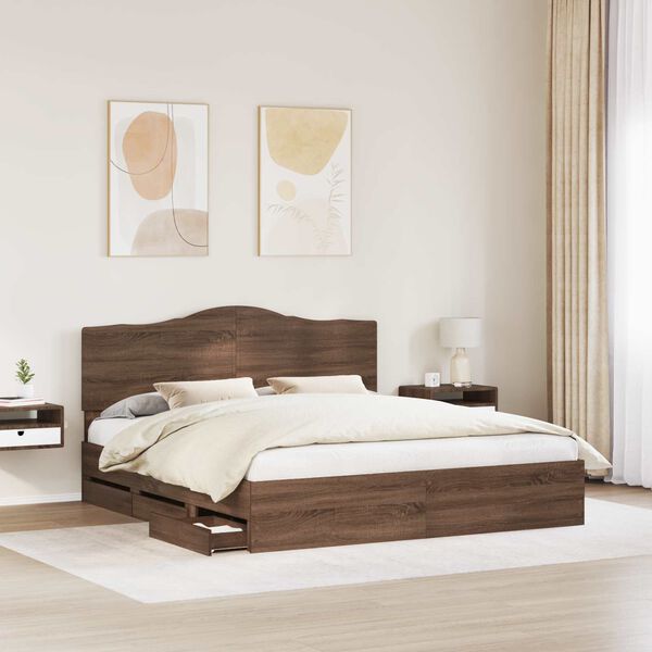 vidaXL Bed Frame with Drawer Brown Oak 200 x 200 cm Engineer Wood