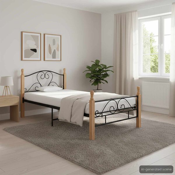 vidaXL Bed Frame without Mattress Black Metal 100x200 cm