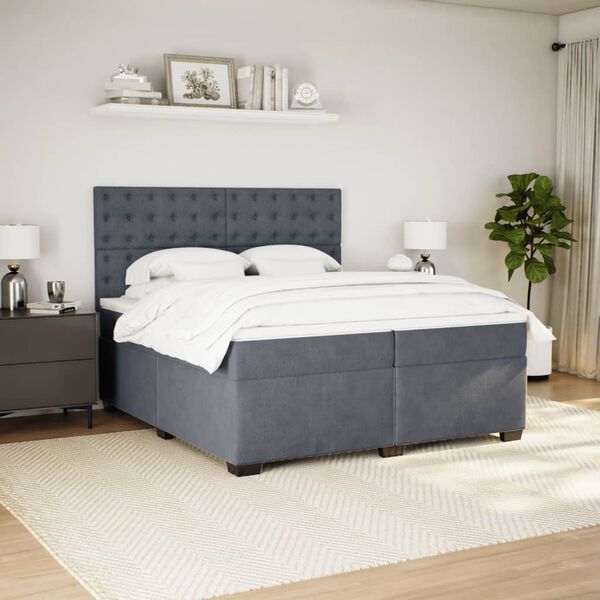 vidaXL Box Spring Bed with Mattress Dark Grey 200x200 cm Velvet