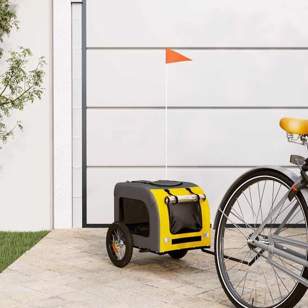 vidaXL Pet Bike Trailer Yellow and Grey Oxford Fabric and Iron