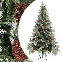 vidaXL Christmas Tree with Pine Cones Green and White 195 cm PVC&PE