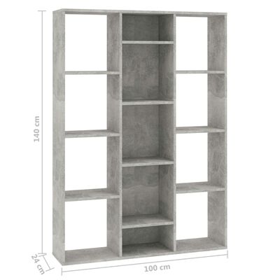 vidaXL Room Divider/Book Cabinet Concrete Grey 100x24x140 cm Chipboard