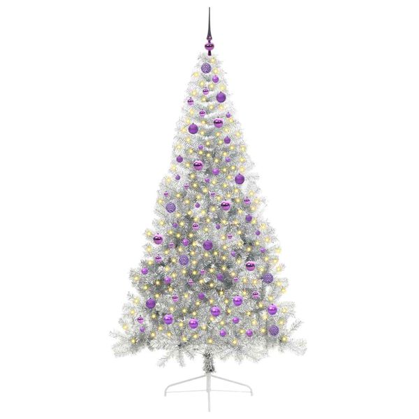vidaXL Artificial Pre-lit Christmas Tree Silver 210 cm PET