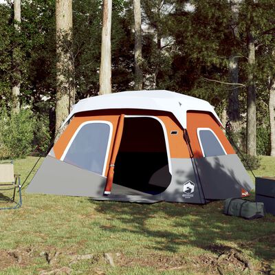 vidaXL Camping Tent with LED Light 6-Person Light Grey and Orange