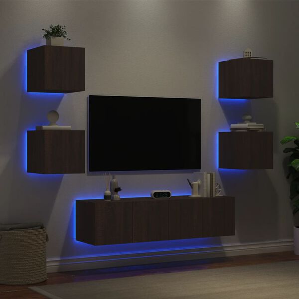 vidaXL 6 Piece TV Wall Units with LED Brown Oak Engineered Wood