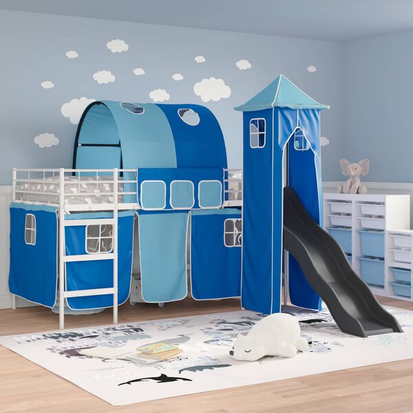 vidaXL Kids'Loft Bed Frame White and Blue 79.5 x 200 cm Metal