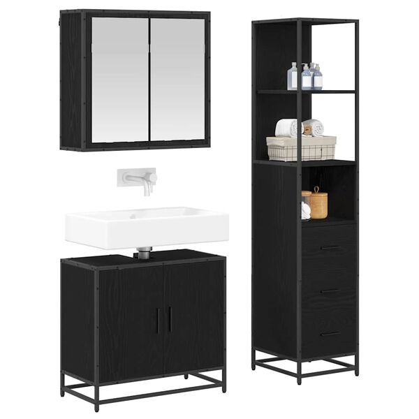 vidaXL Bathroom Furniture Set 3 pcs Black Oak Engineered Wood