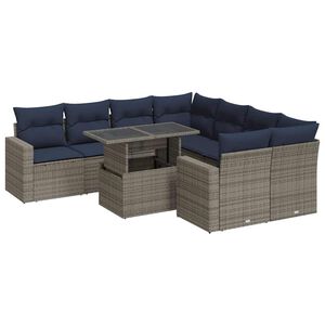 vidaXL 9 Piece Garden Sofa Set with Cushions Grey Poly Rattan Acacia