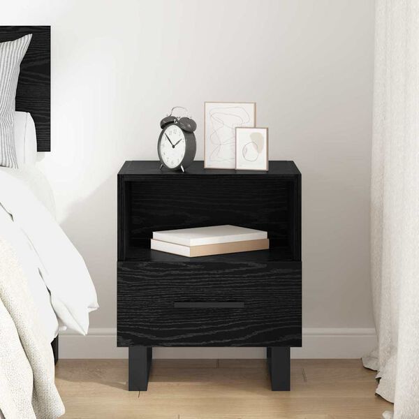 vidaXL Bedside Cabinet Black Oak 40 x 35 x 47.5 cm Engineered Wood