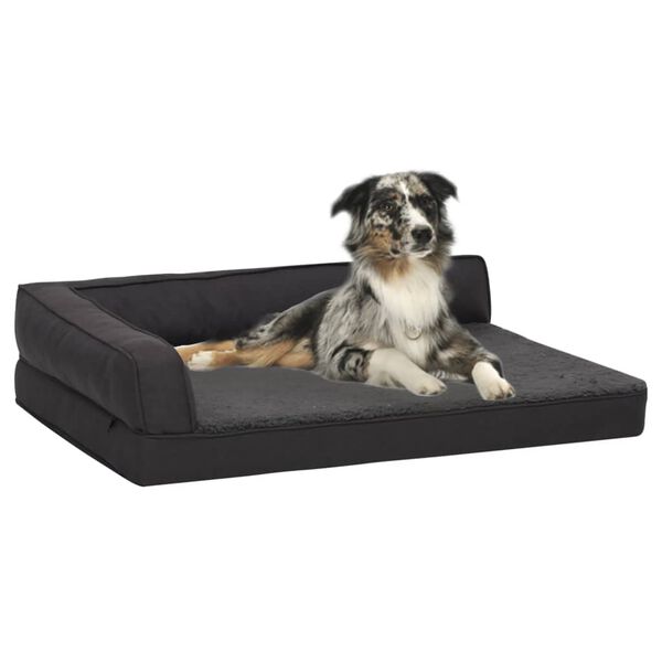 vidaXL Ergonomic Dog Bed Mattress 75x53 cm Linen Look Fleece Black