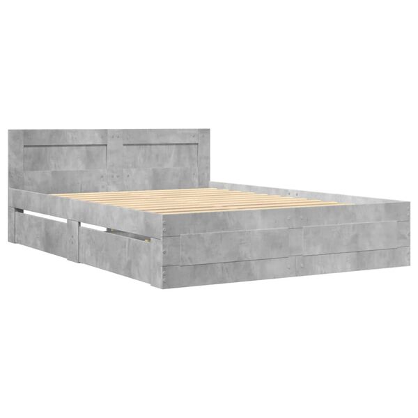 vidaXL Bed Frame with Headboard without Mattress Concrete Grey 140x190 cm