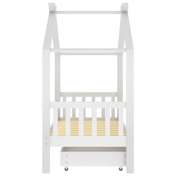 vidaXL Kids Bed Frame with a Drawer White Solid Pine Wood 80x160 cm