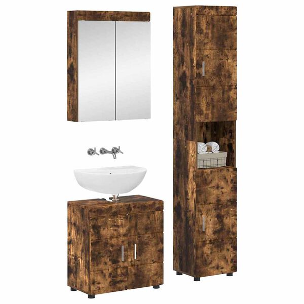 vidaXL Bathroom Furniture Set TULUM Smoked Oak Engineered Wood