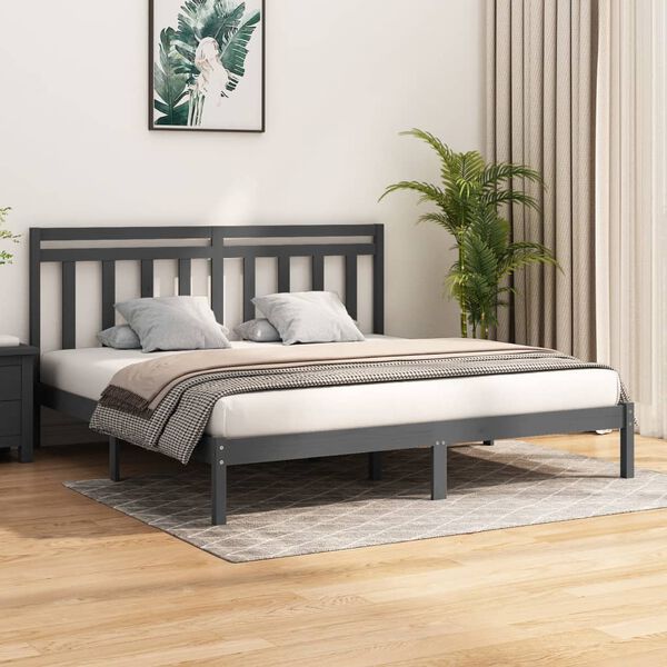 vidaXL Bed Frame without Mattress Grey 200x200 cm Solid Wood