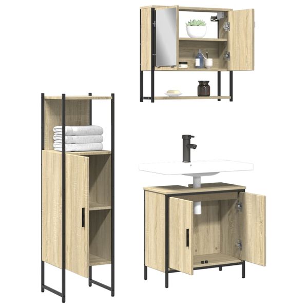 vidaXL 3 Piece Bathroom Furniture Set Sonoma Oak Engineered Wood