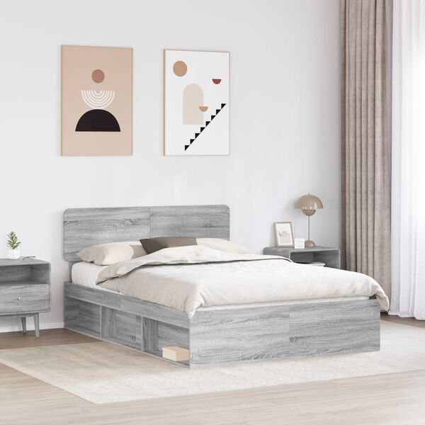 vidaXL Bed Frame Grey Sonoma 160 x 200 cm Solid Pine Wood