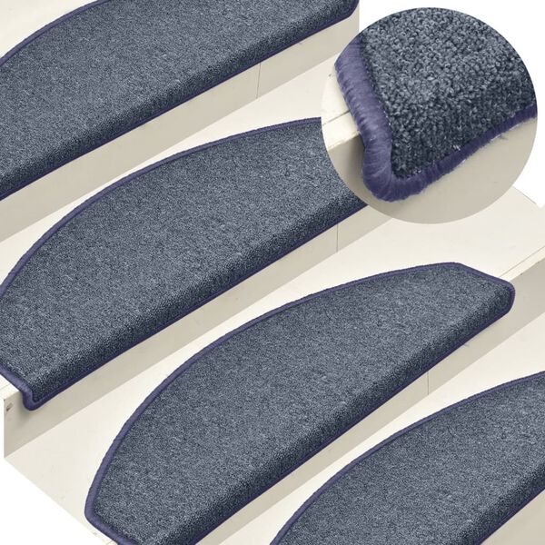 vidaXL Stair Mats 15 pcs 65x24x4 cm Dark Grey and Blue Half Round Large