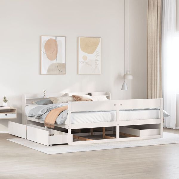 vidaXL Bed Frame without Mattress White 180x200 cm Super King Solid Wood Pine